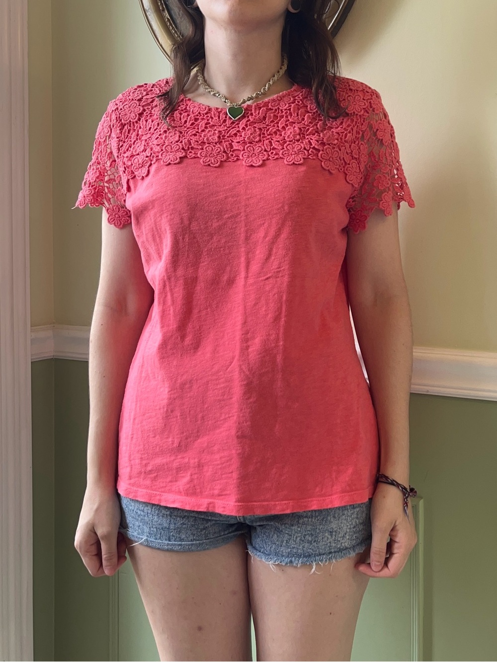 Charter Club coral orange crochet top